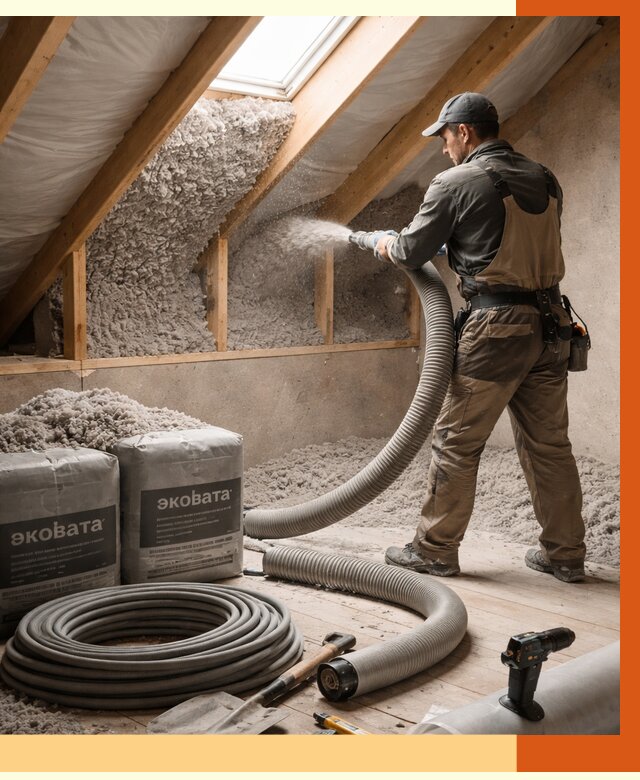 Утепление мансарды эковатой в Шуе от 2262 руб/м2 — монтаж, задувка, цена | ТепломастерШуя