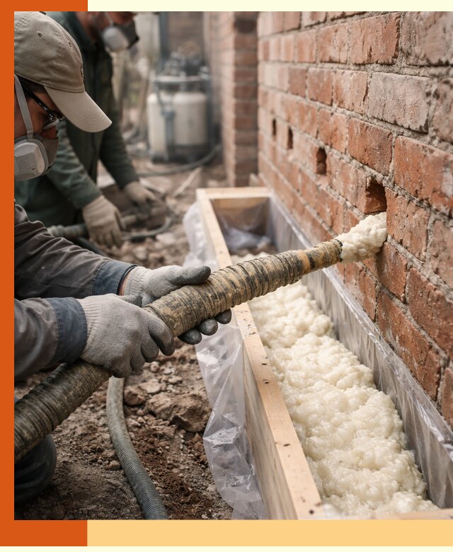 Заливка ППУ в пустоты кирпичной стены в Шуе