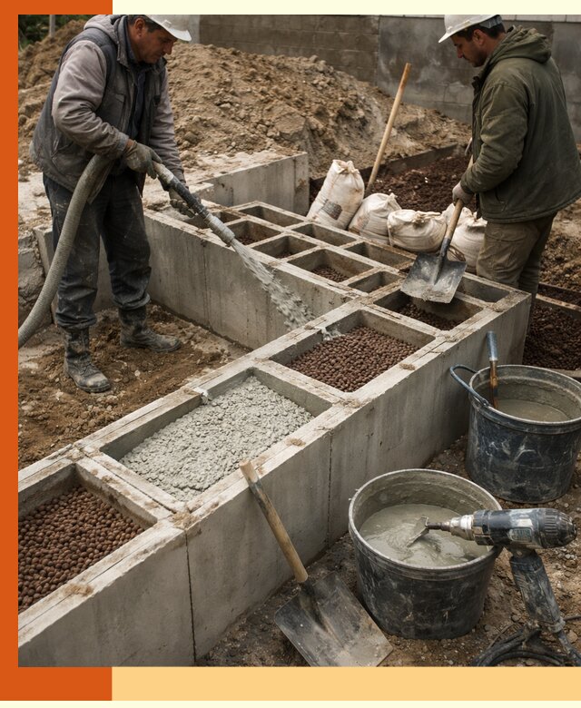 Заполнение полостей фундамента в Шуе герметичным утеплением и повышением прочности