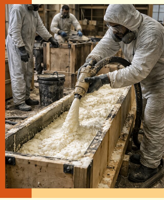 Заливка пенополиуретана в формы для утепления в Шуе